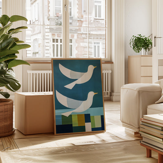 Peace Doves Above Geometric Fields