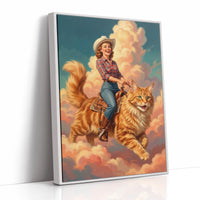 Cowgirl on a Giant Cat — Painted Western Fantasy Print