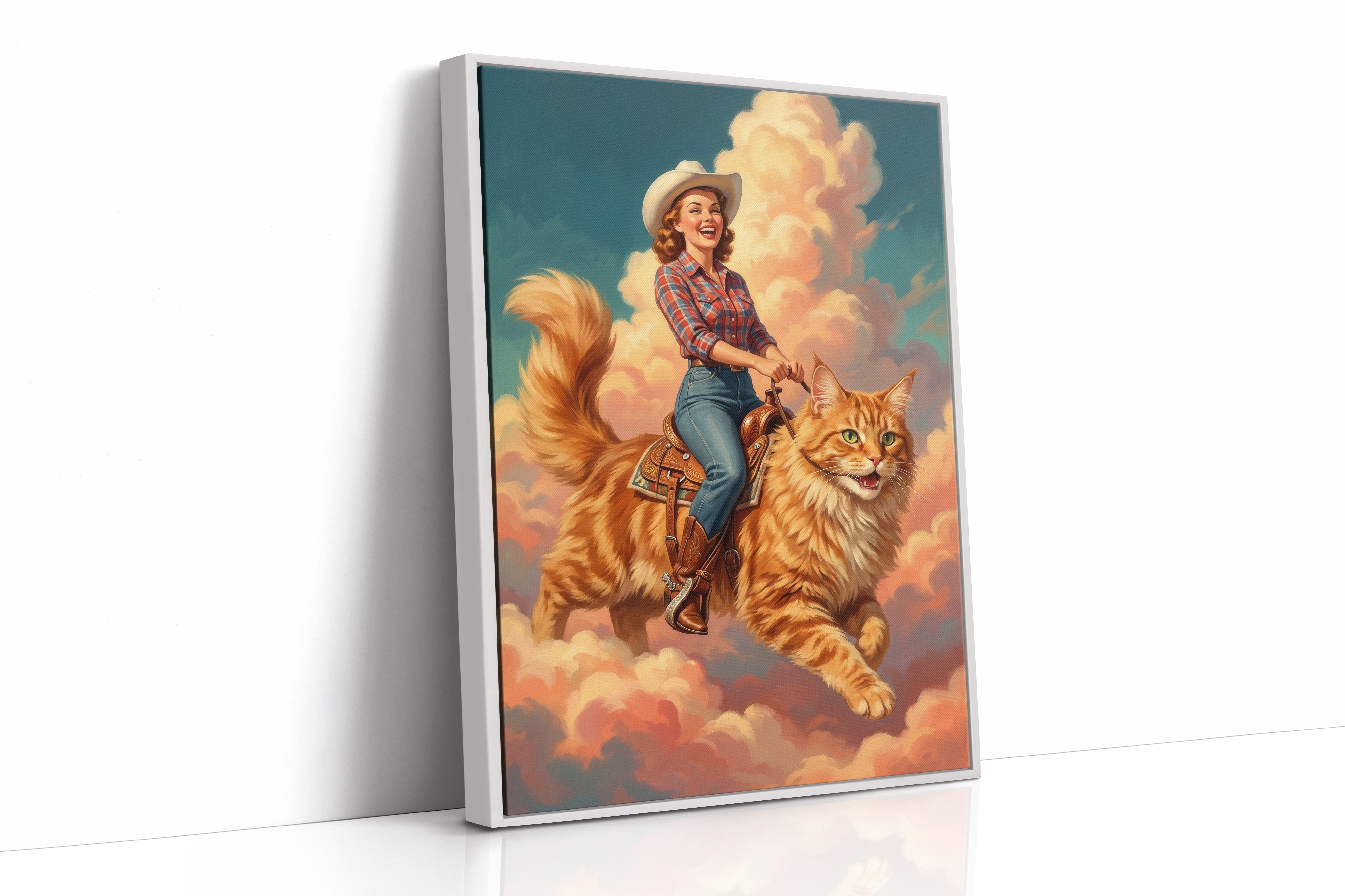 Cowgirl on a Giant Cat — Painted Western Fantasy Print