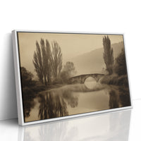 Foggy Bridge Among Tall Poplars