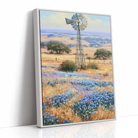 Windmill and Bluebonnets — Texas Hill Country Oil Print