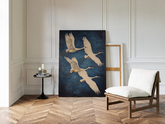 Graceful Flight – Vintage Crane Wall Art, Elegant Nature-Inspired Home Decor