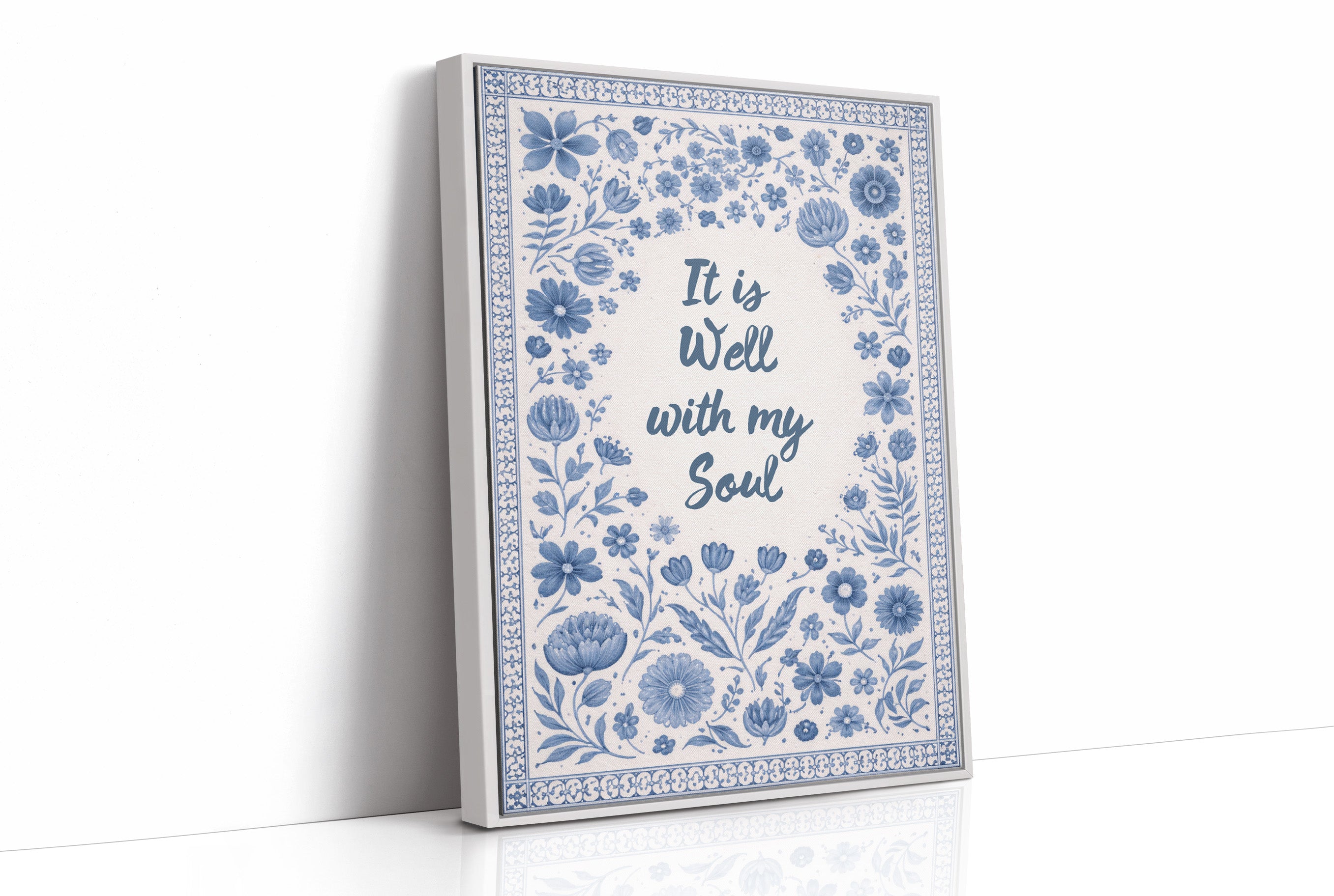 Indigo Blooms Frame Sacred Words