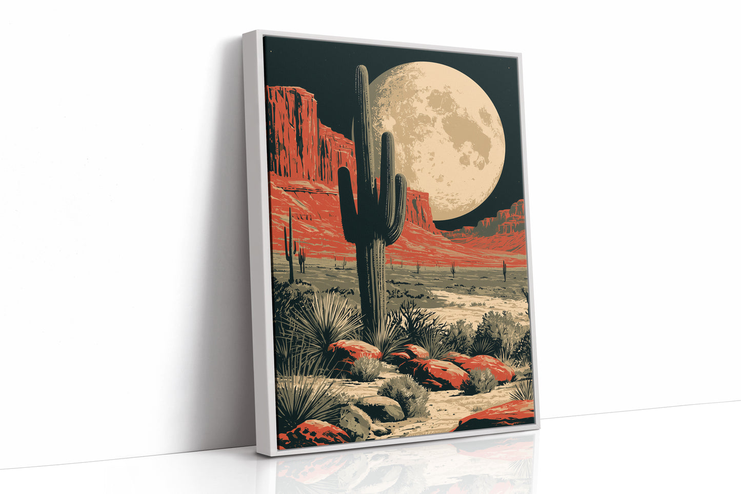 Desert Moon — Red Rock Saguaro Screenprint