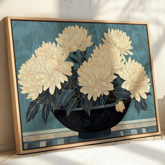 Cream Dahlias On Midnight Waters