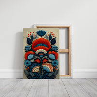 Folk Blooms Dance In Coral Blue