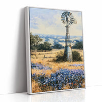 Windmill and Bluebonnets — Midday Hill Country Oil Print