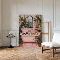 Cat Spa Day – Funny Cat Wall Art, Pink Bathtub Aesthetic, Cozy Home Decor