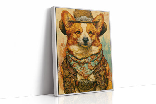 Cowboy Corgi — Impasto Western Dog Portrait