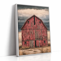 The Red Barn — Stormy Prairie Oil Painting