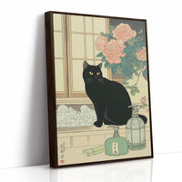 Black Cat Guards Peony Garden