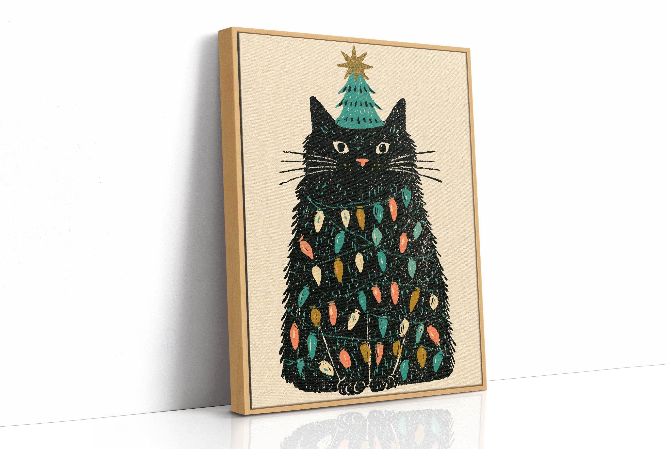 Cat Wrapped in Christmas Lights