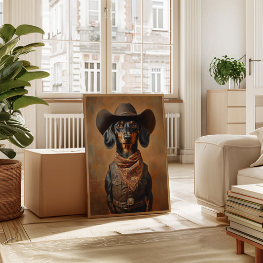 Cowboy Dachshund in Leather and Lace