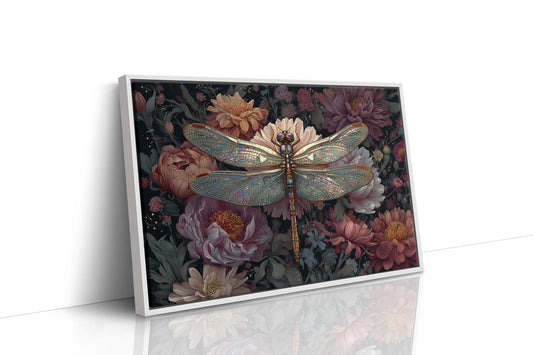 Iridescent Wings Among Blooming Peonies