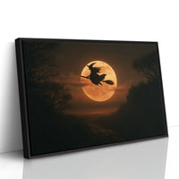 Witch Flying Across Full Moon