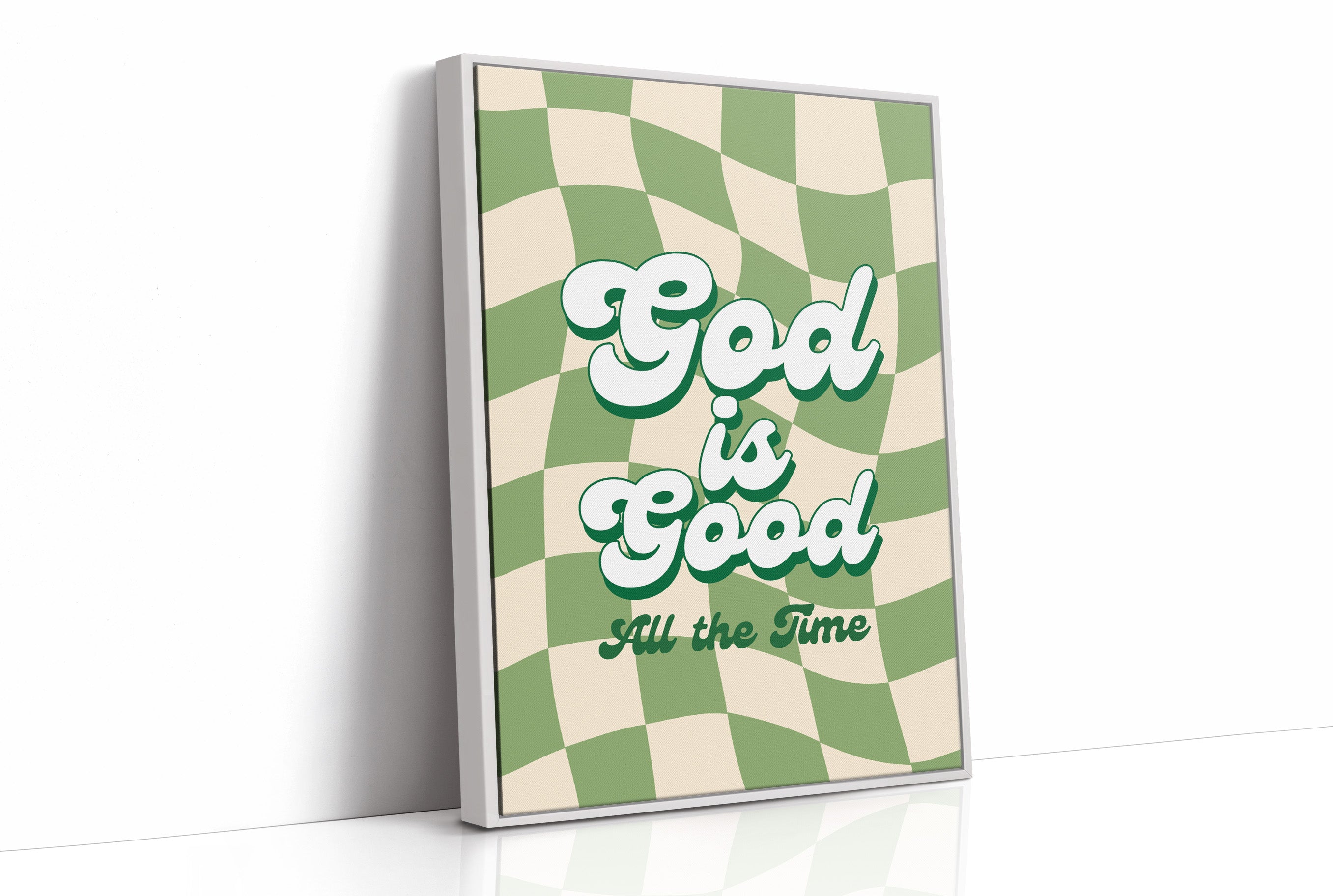 Retro Affirmations Wave Through Checkered Green