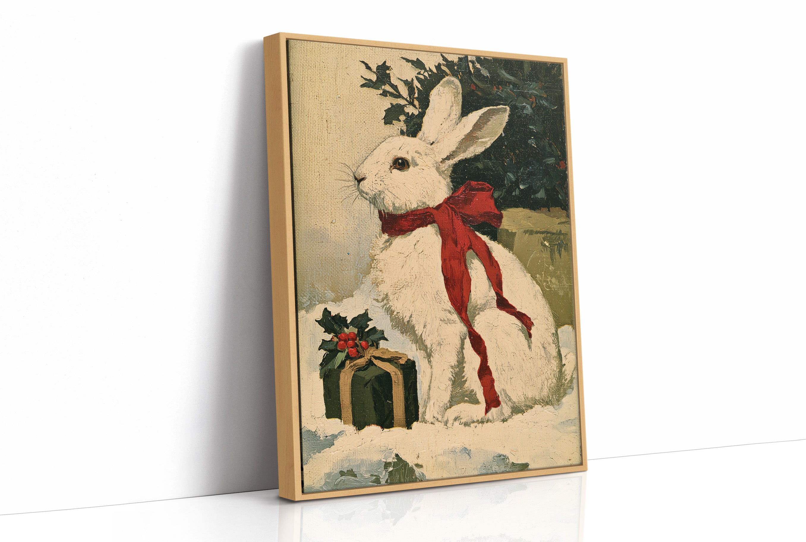 Oil-Painted Bunny with Red Ribbon