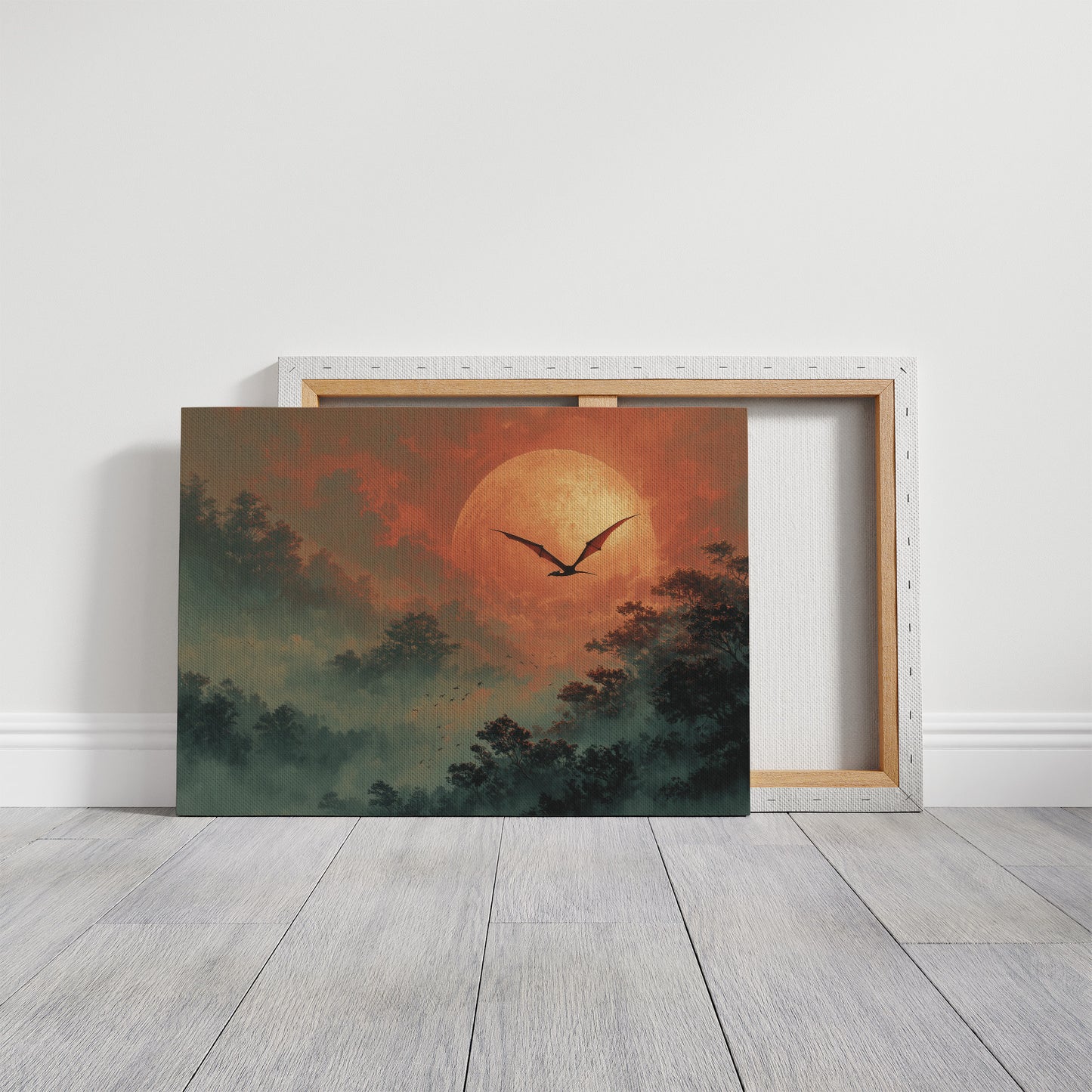 Pterodactyl Soaring Past a Blood Moon