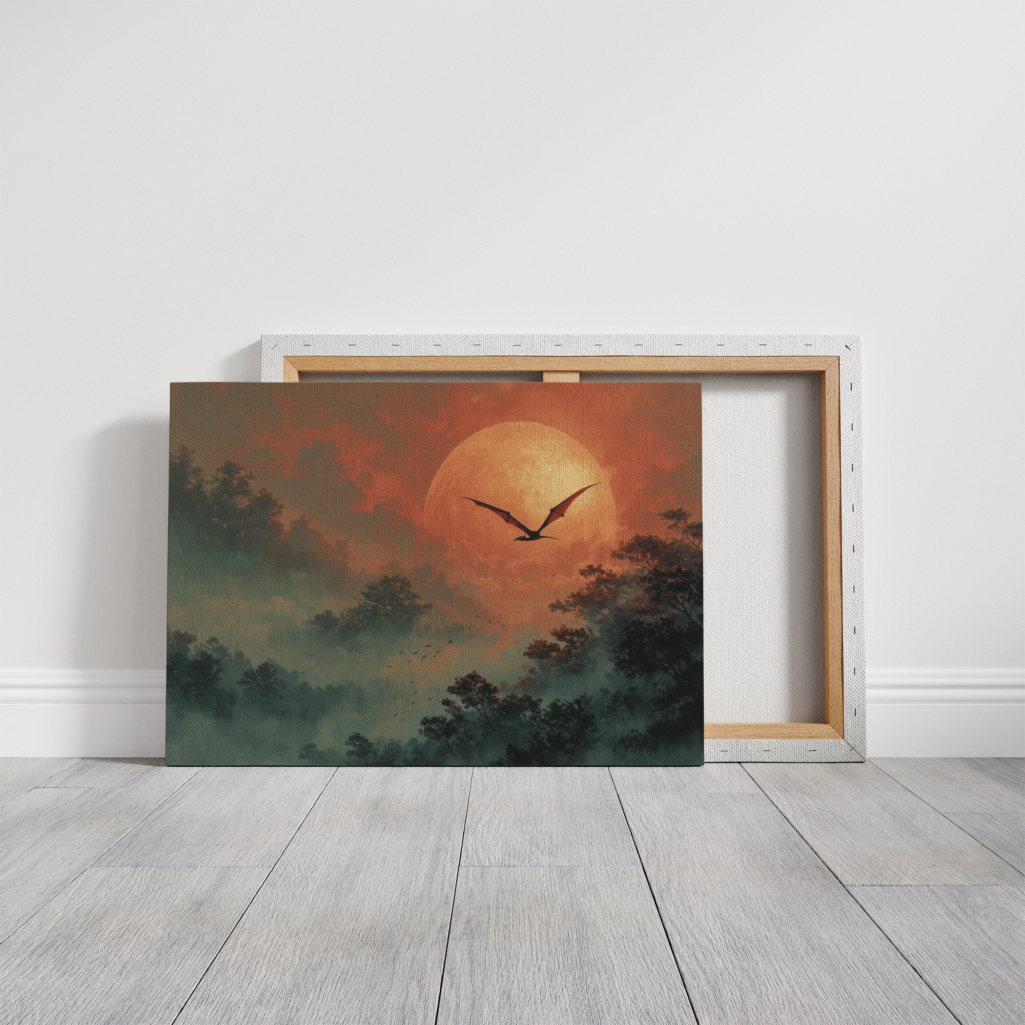 Pterodactyl Soaring Past a Blood Moon