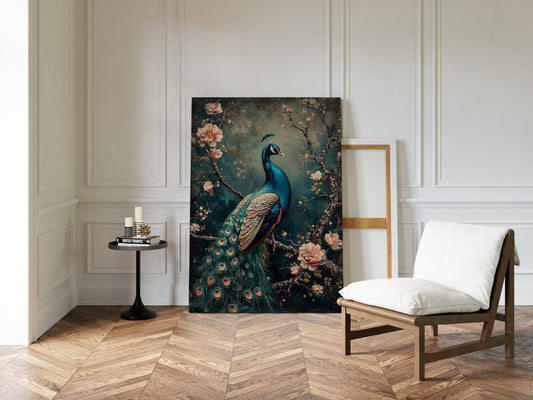 Vintage Peacock & Blossoms – Elegant Wall Art for Timeless Décor