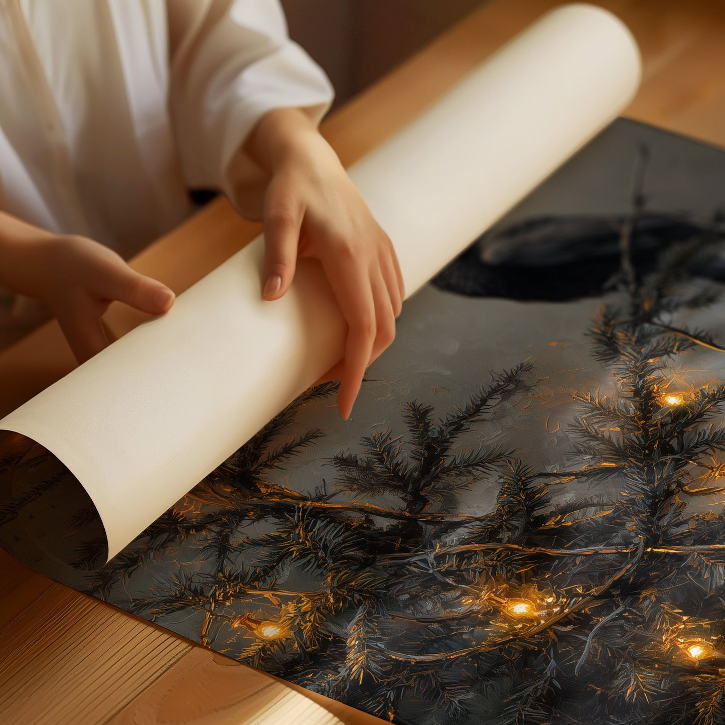 Raven Perches Among Winter Lights