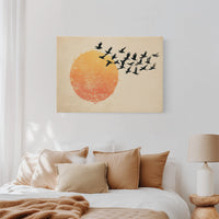 Minimalist Japanese Birds & Sun Print – Vintage Ink Illustration