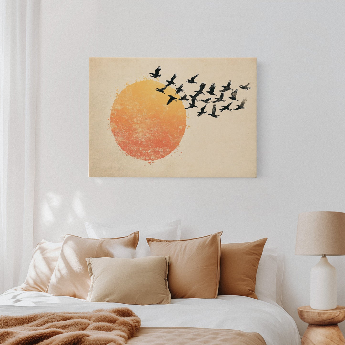 Minimalist Japanese Birds & Sun Print – Vintage Ink Illustration
