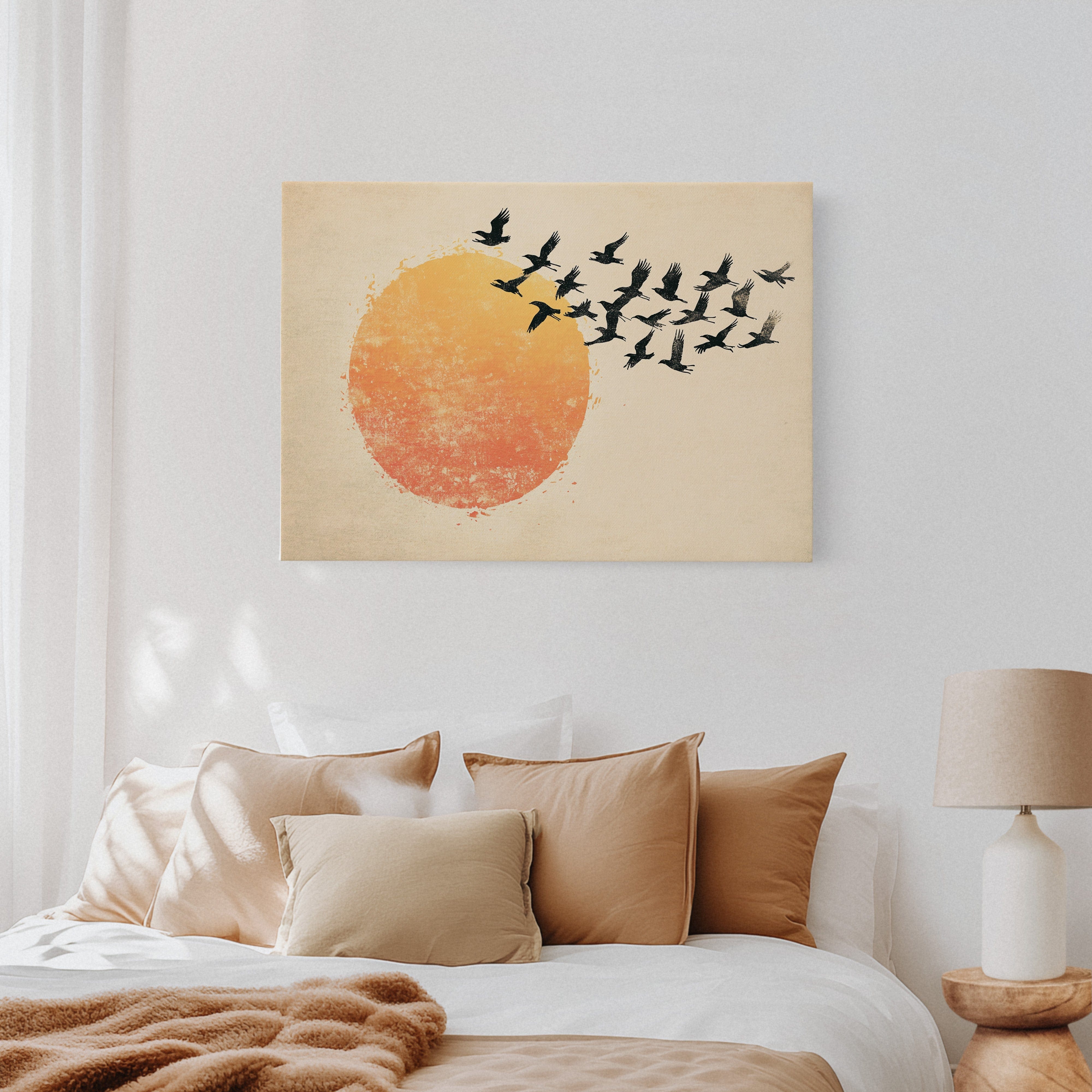 Minimalist Japanese Birds & Sun Print – Vintage Ink Illustration