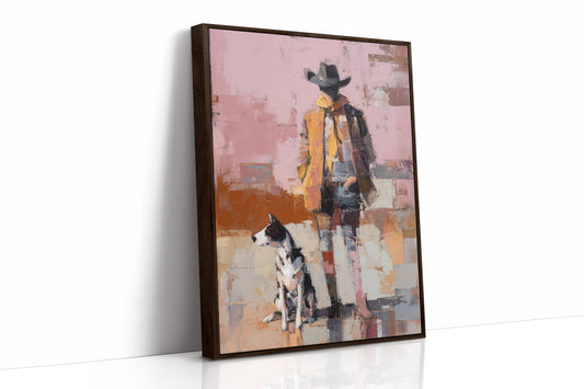 Cowboy Stands With Patient Dog