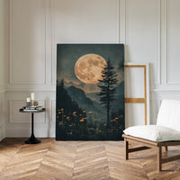 Harvest Moon Forest: Serene Mountain Landscape Canvas Wall Art