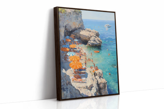 Orange Umbrellas Line Mediterranean Shores