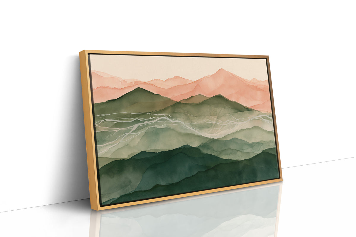 Coral Dawn Over Green Ridges