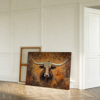 Longhorn's Gaze Through Autumn Fire