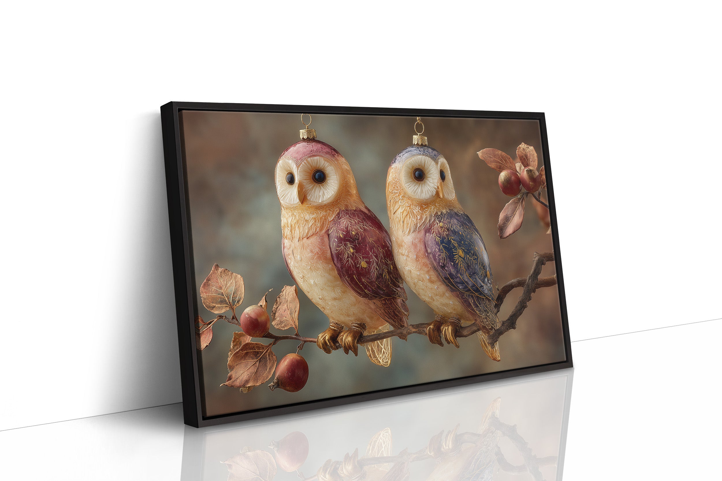 Glass Owls on a Winter Branch