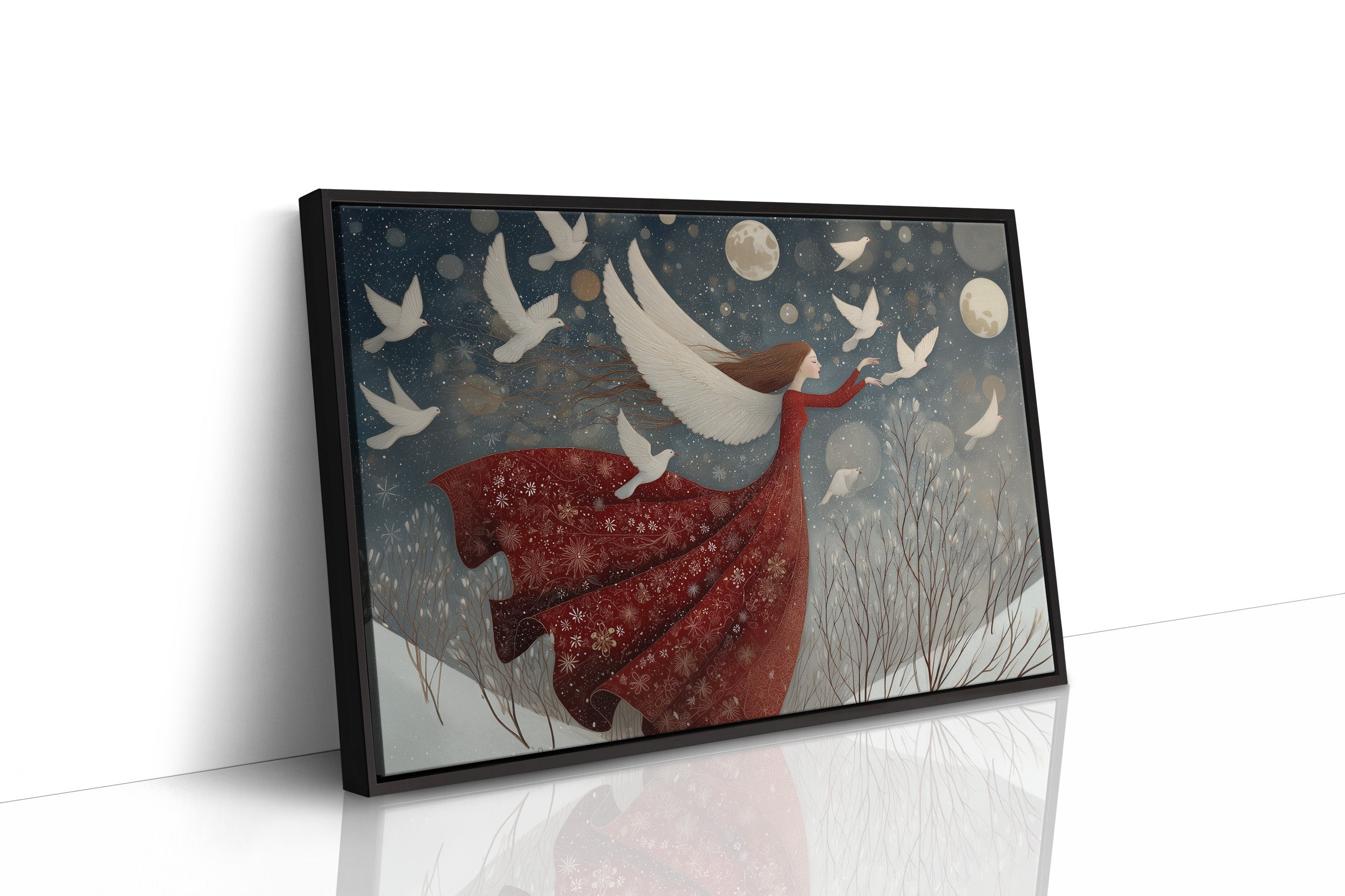 Winter Doves Follow Moonlit Dreams