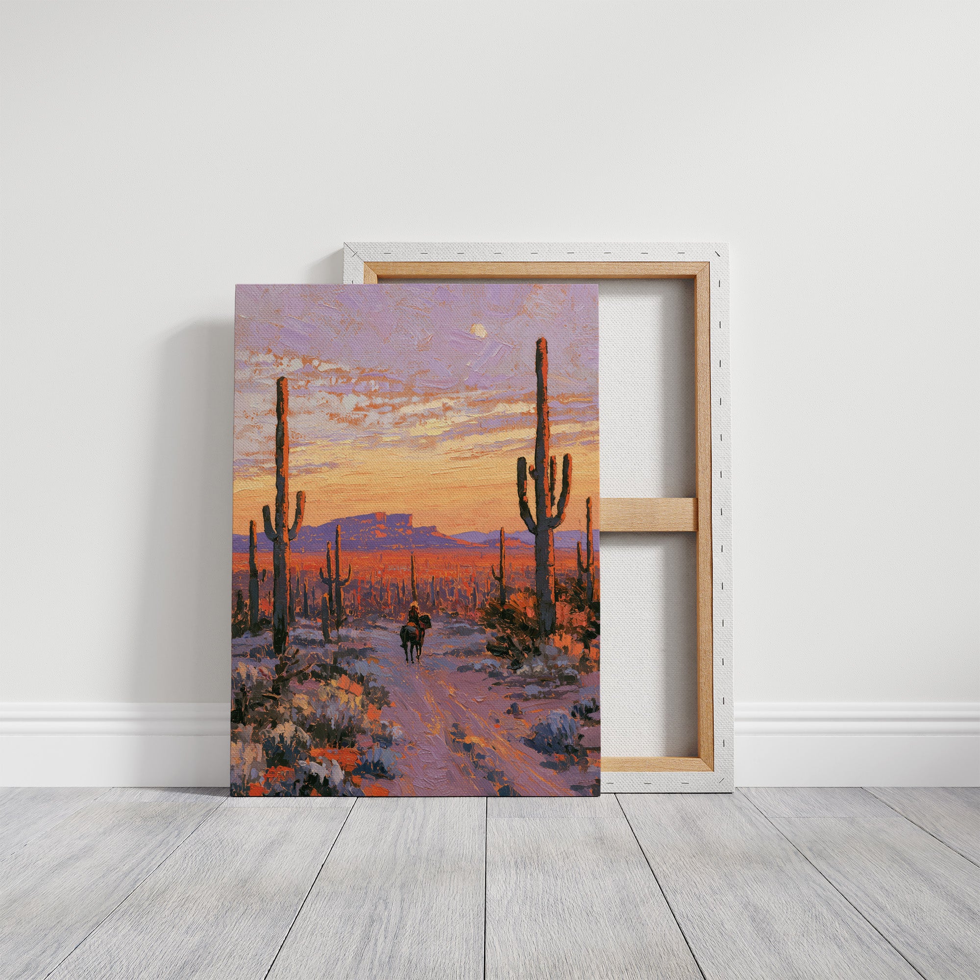 Rider Through Saguaro Fire