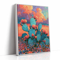 Prickly Pear and Wildflowers at Dusk