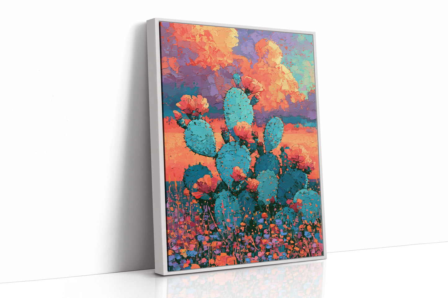 Prickly Pear and Wildflowers at Dusk