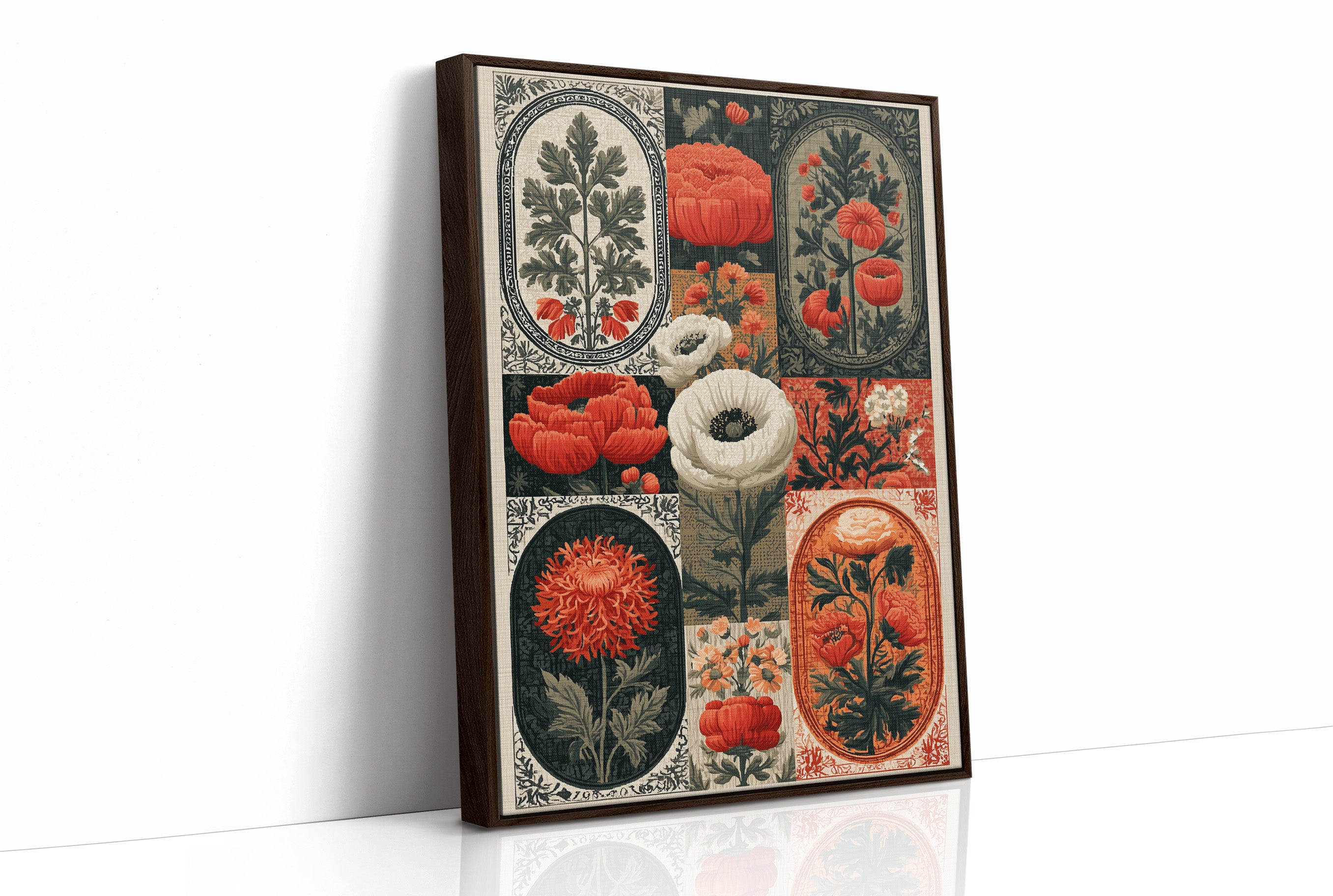 Botanical Patchwork in Red and Ink