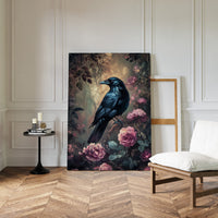 Midnight Raven: Gothic Floral Canvas Wall Art