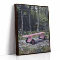 Pink Bench Rests In Forest Shade