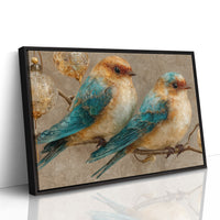 Two Bluebirds and Golden Filigree