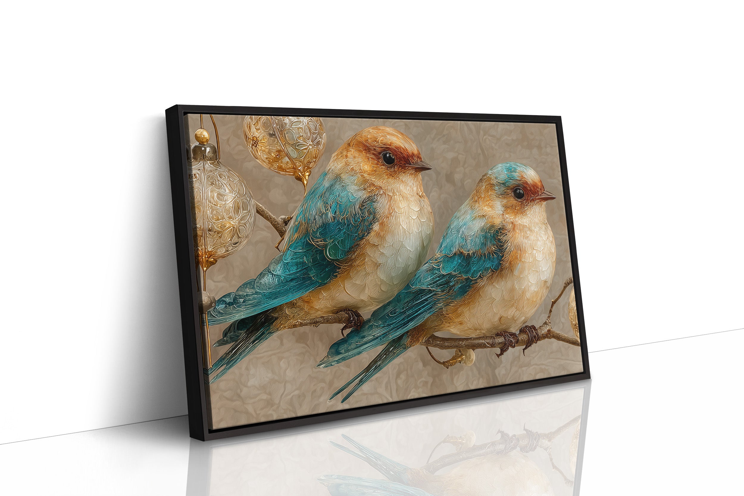 Two Bluebirds and Golden Filigree