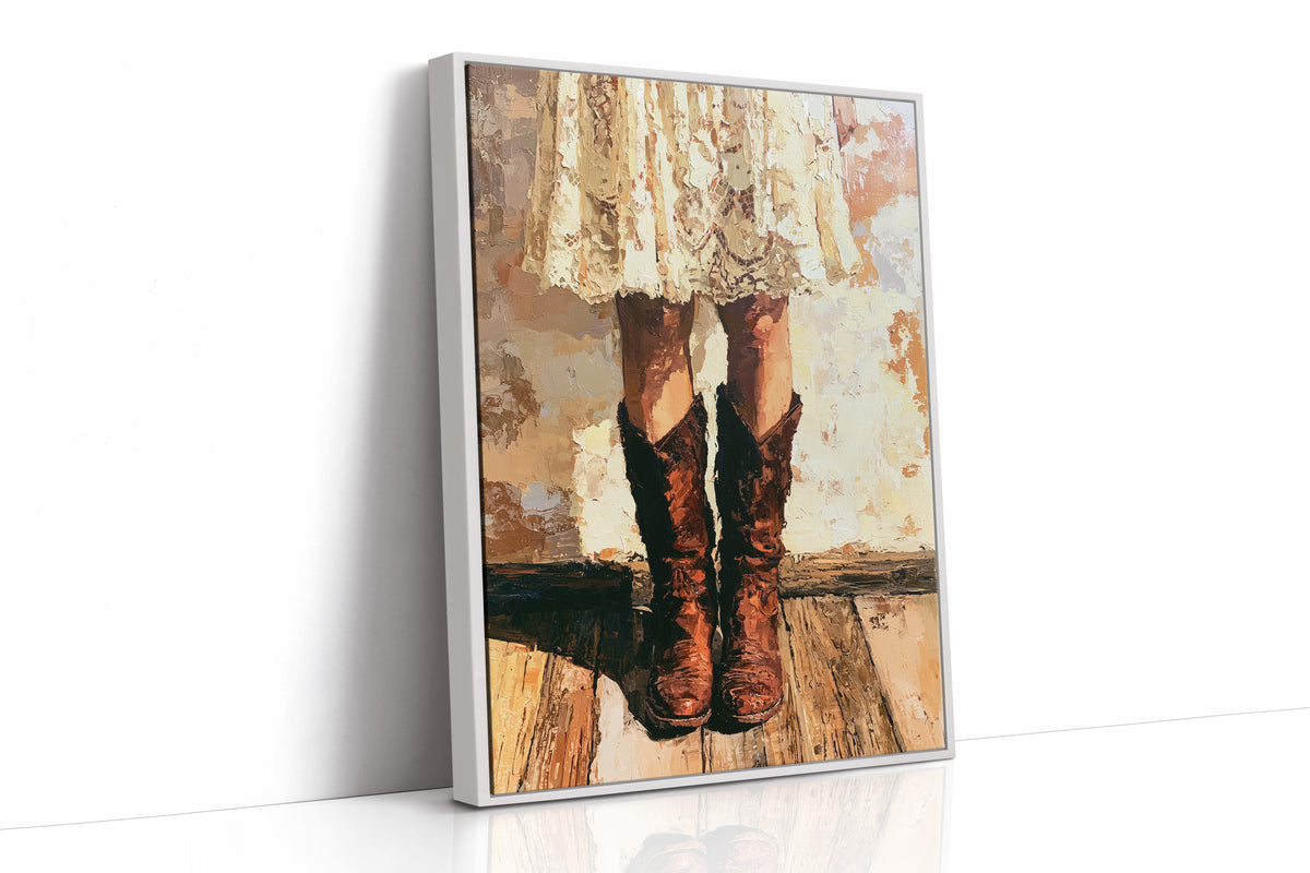 Sundress & Steel: Cowboy Boots Oil Painting