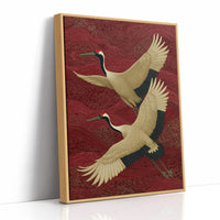 Cranes Across Crimson Skies