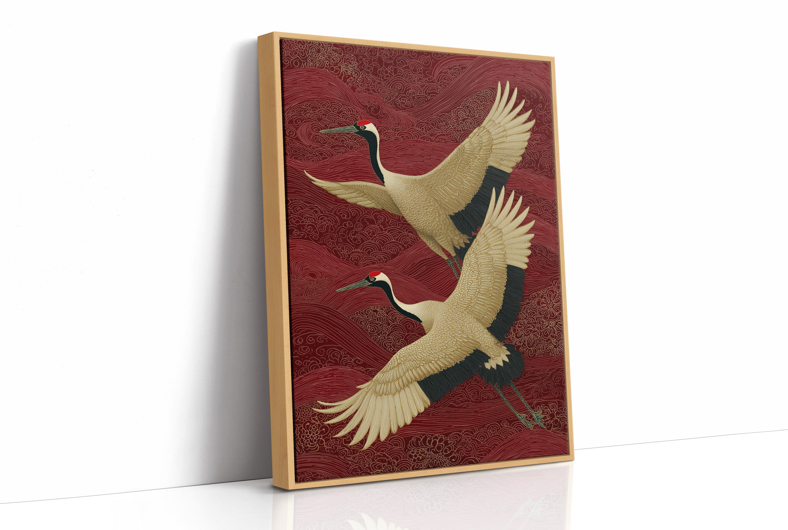 Cranes Across Crimson Skies