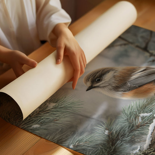 Winter Songbird Perches Among Pines