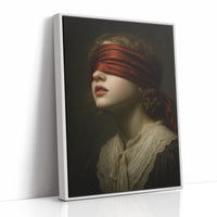 Crimson Blindfold Against Lace Collar