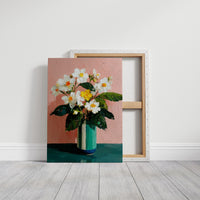 White Flowers Against a Pink Wall