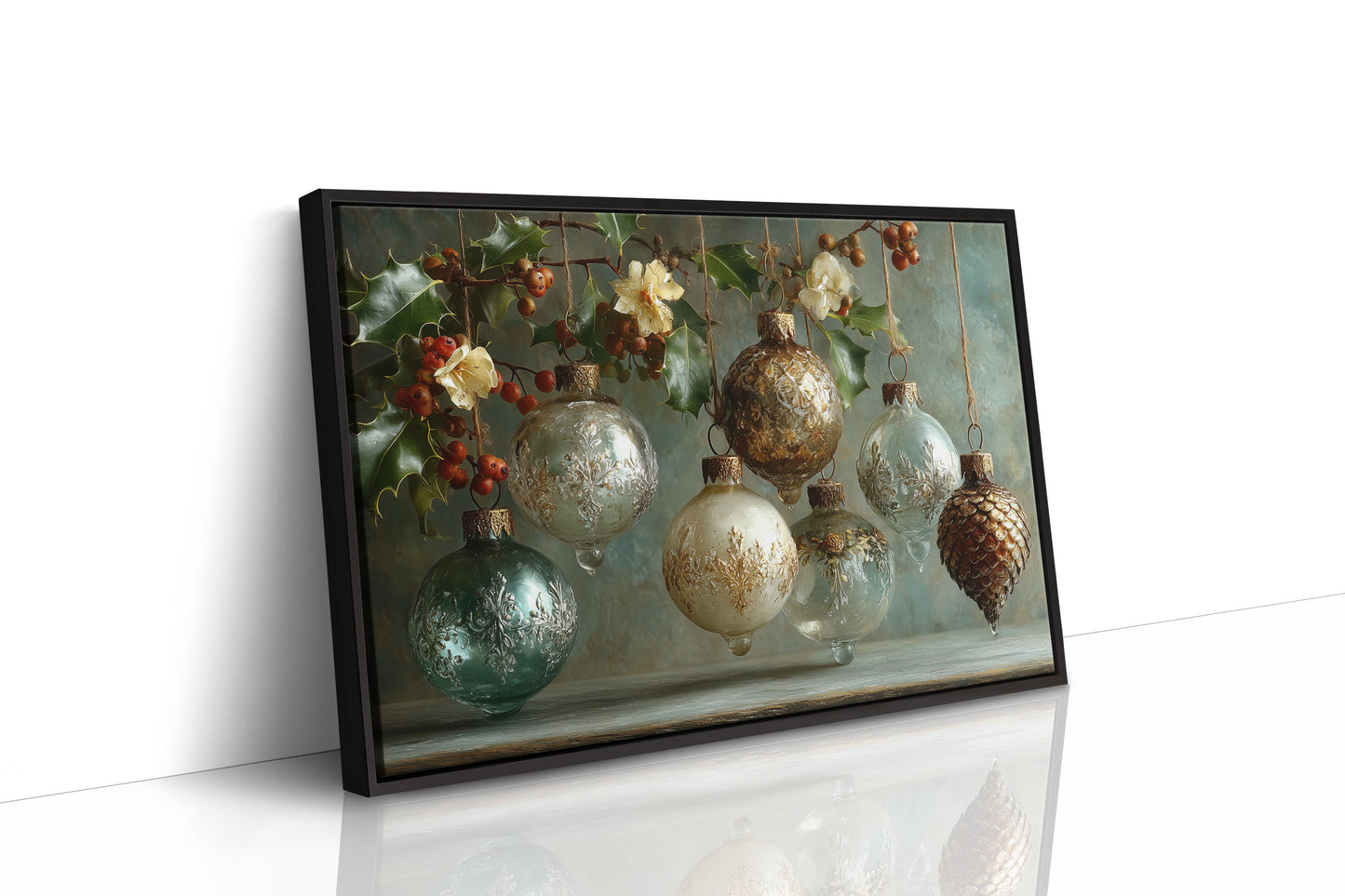 Etched Glass Ornaments and Pinecone